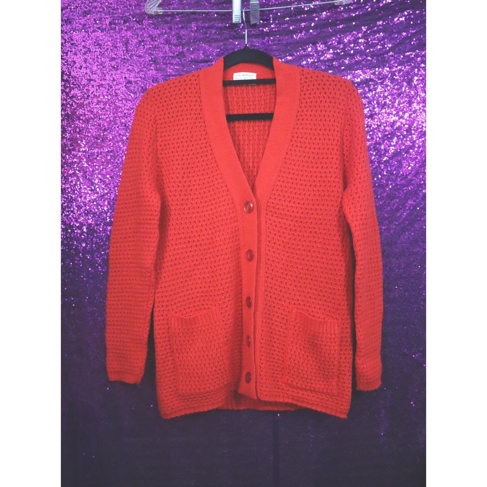 Red Cardigan Sweater Large Womens Vintage Waffle Knit Button Front Christmas